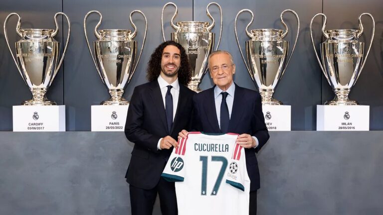 Marc Cucurella at the Cucurella presentation with Florentino Perez at Ciudad Real Madrid (photo: Real Madrid official website via Madrid Universal)